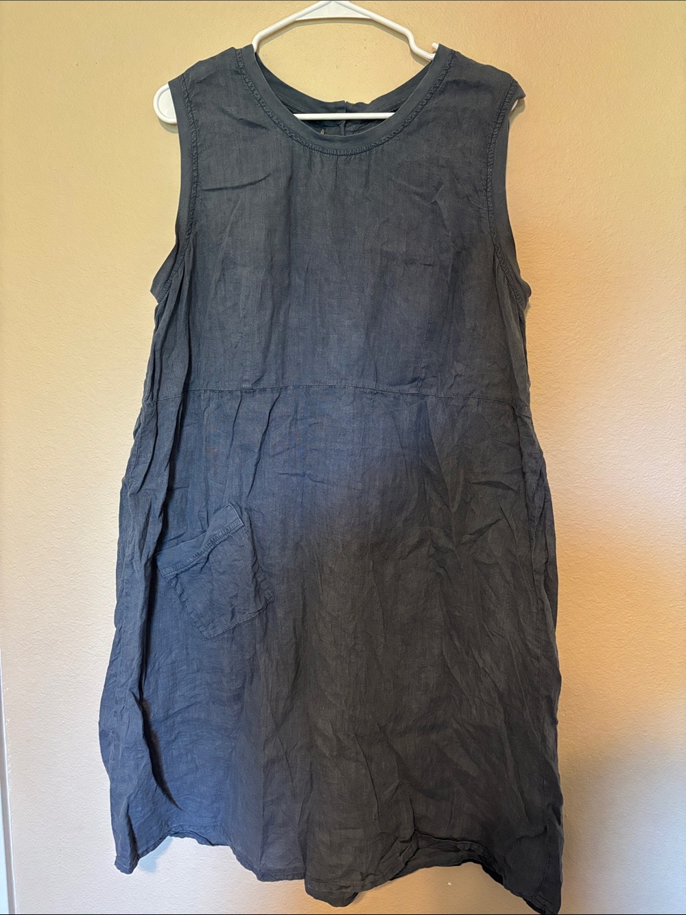 Flax 100% Linen Blue Button Back Shift Dress Oversized Size M